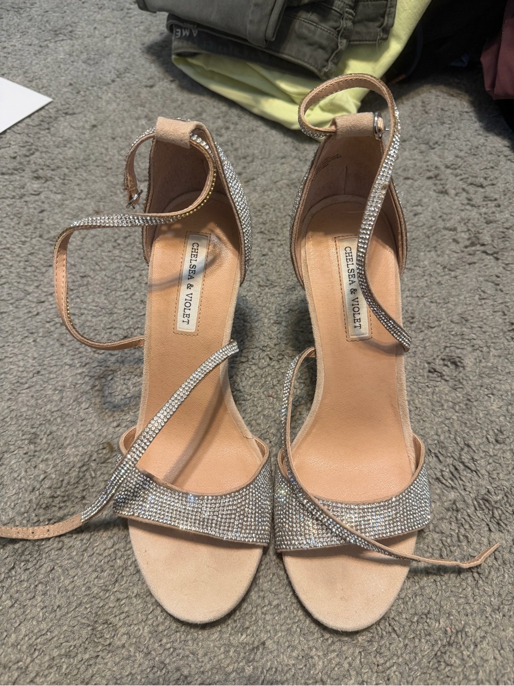 Chelsea & Violet Blush Crystal-Strap Ankle Heels